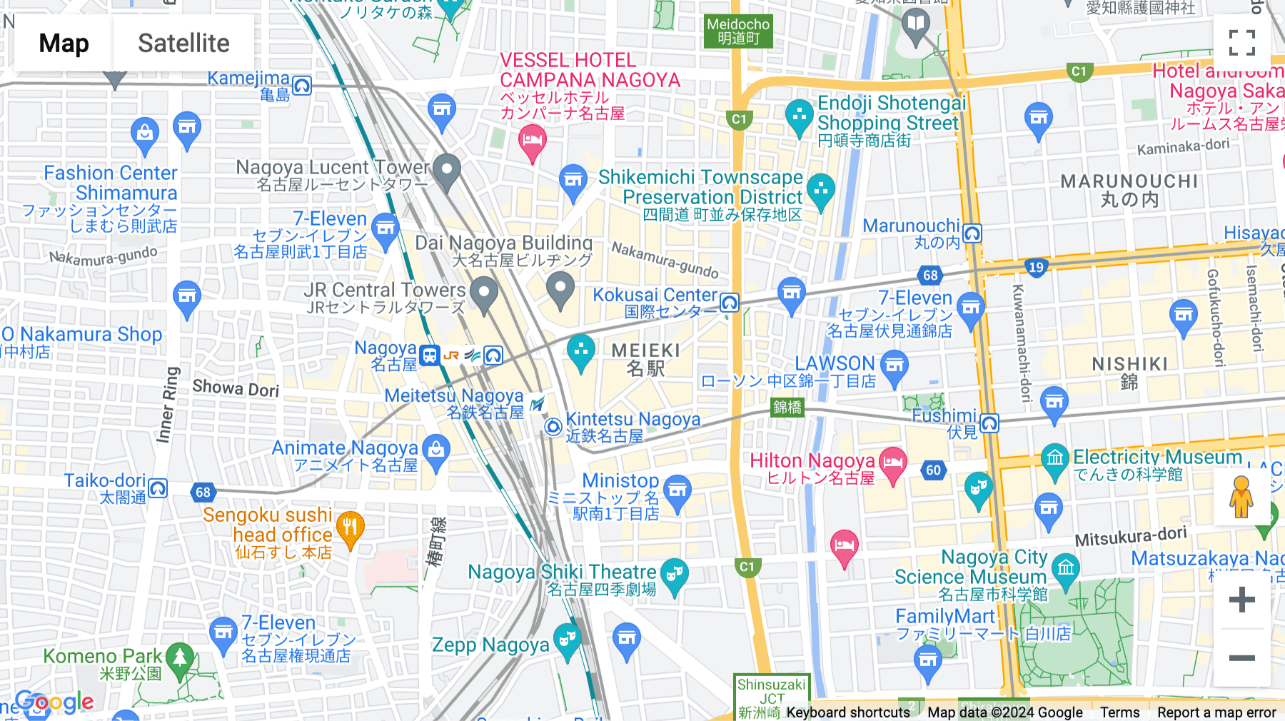 Click for interative map of Hanaguruma Building, North Building 1F-2F, 5-4-14, Meieki, Nakamura-ku, Nagoya-Shi, Aichi