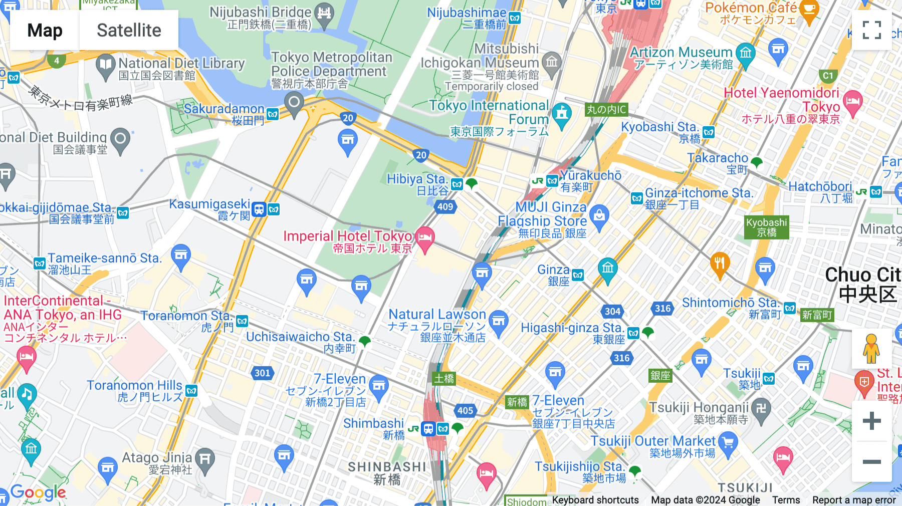 Click for interative map of Imperial Hotel Tower, 1-1-1 Uchisaiwaicho, 15th Floor, Tokyo