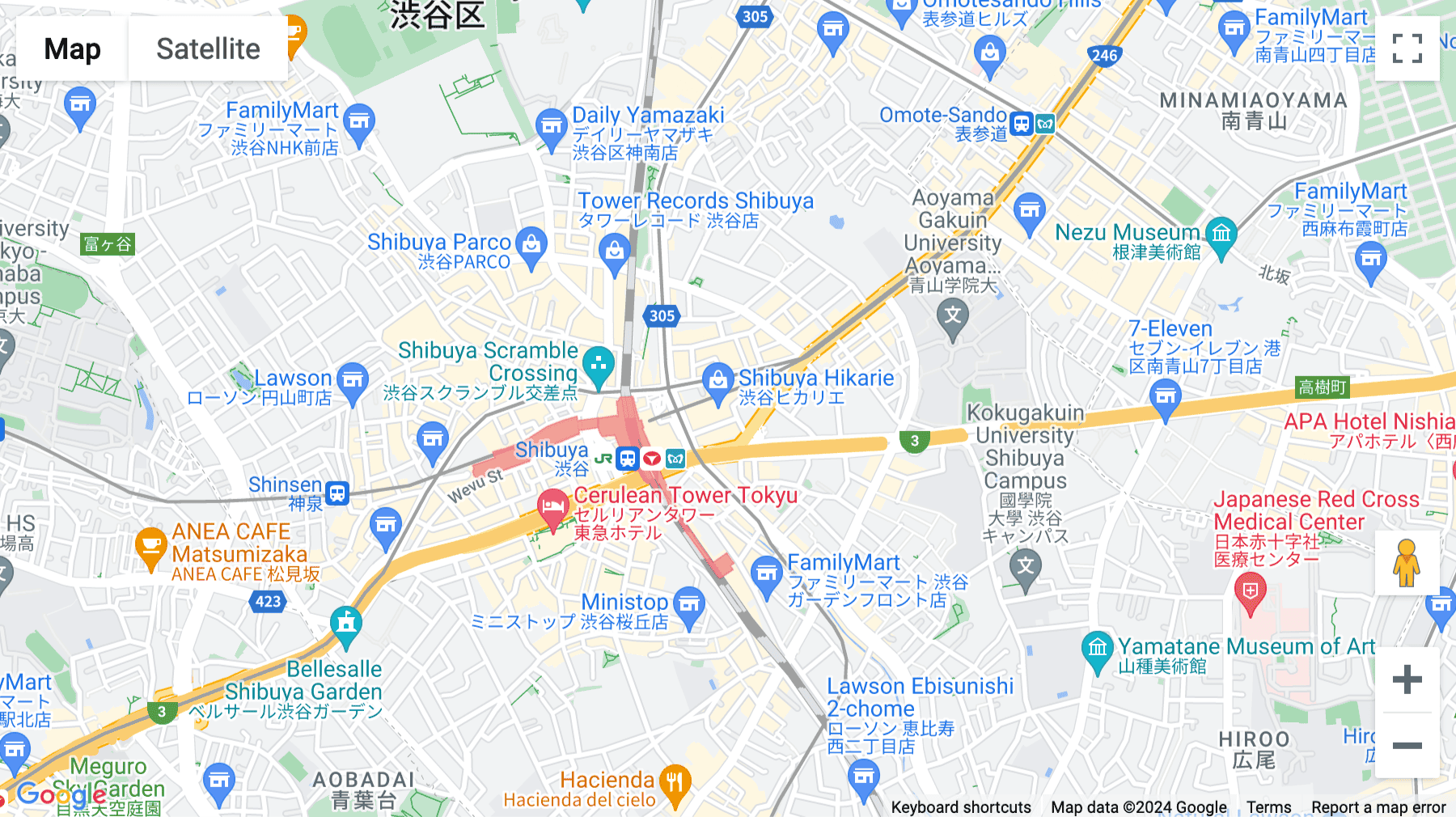Click for interative map of Shibuya Hikarie, 2-21-1 Shibuya, 33rd Floor, Tokyo