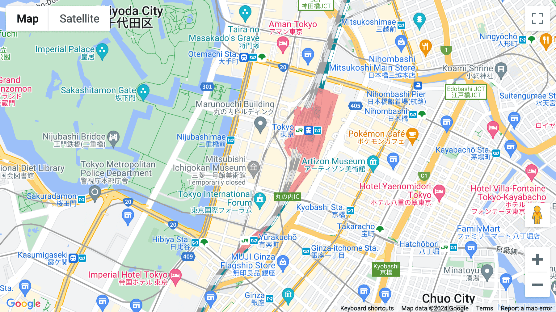 Click for interative map of JP Tower, 7-2 Marunouchi 2- chome, Tokyo