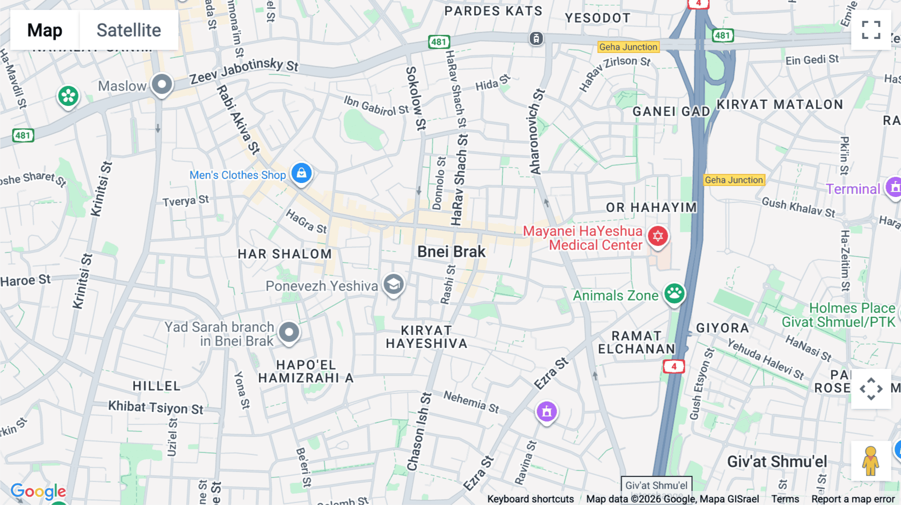Click for interative map of Zabutinsky No 9, 39th Floor, Bnei Brak