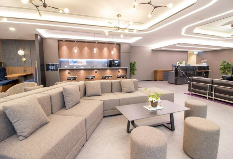 Modern lounge and breakout area with plush seating at The Lee Gardens, Causeway Bay, Hong Kong.
