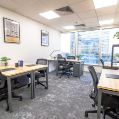 Bright private office space with wooden desks and ergonomic chairs, Causeway Bay, Hong Kong.. Click for details.