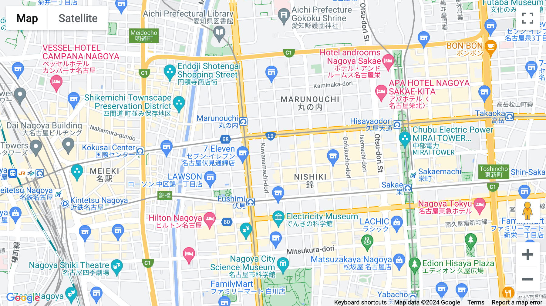 Click for interative map of Yagihyo Tenmacho Building, 3F, Naka-ku, 2-5-5 Nishiki, Aichi-ken, Nagoya City
