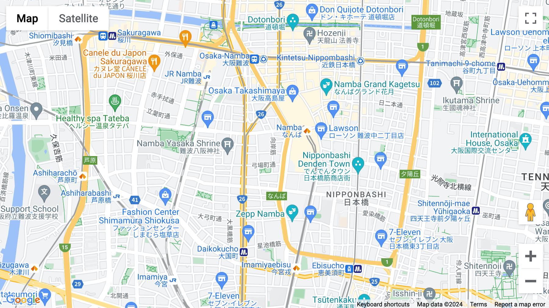 Click for interative map of 19F Namba Parks Tower, 2-10-70 Nanbanaka, Naniwa-ku, Osaka, Namba Parks, Osaka