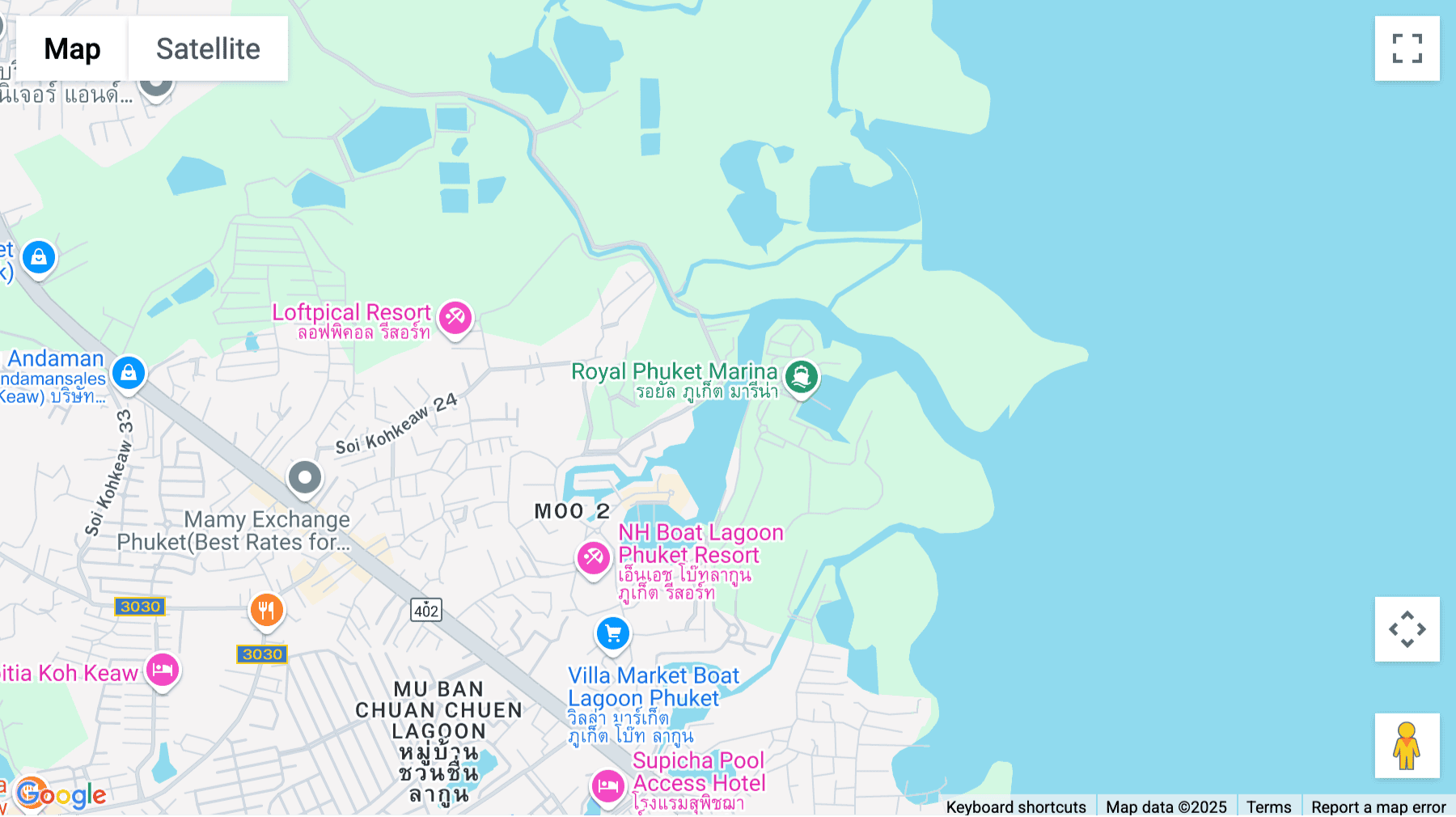 Click for interative map of Regus Royal Phuket Marina Business Centre, Building MC2 68 Moo2 Thepkasattri Road, Kohkaew Sub-district, Muang District, Phuket