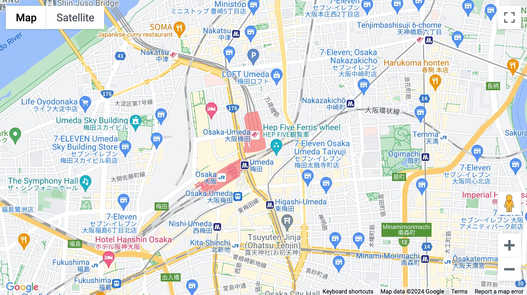 Click for interative map of 16F Hankyu Terminal Building, 1-1-4 Shibata Kita-ku Osaka-shi, Osaka, Japan, Osaka