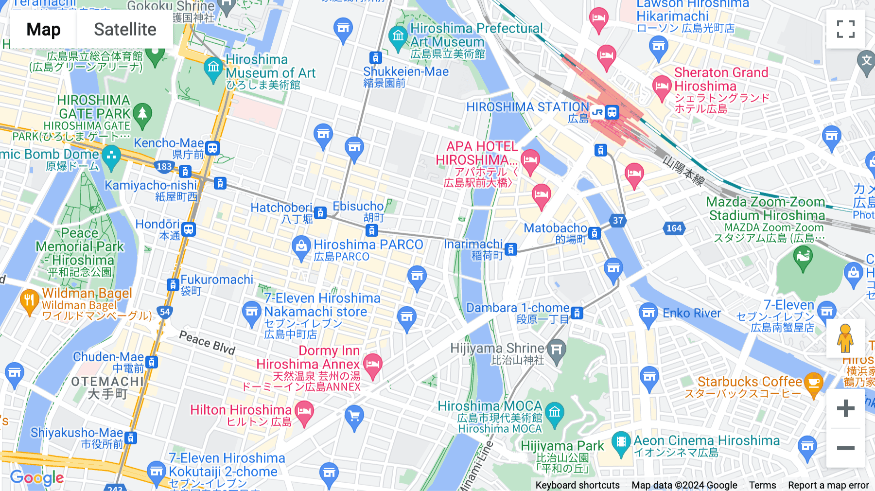 Click for interative map of Anabuki Hiroshima Building, 5F/8F, 9-7 Hashimoto-cho, Hiroshima