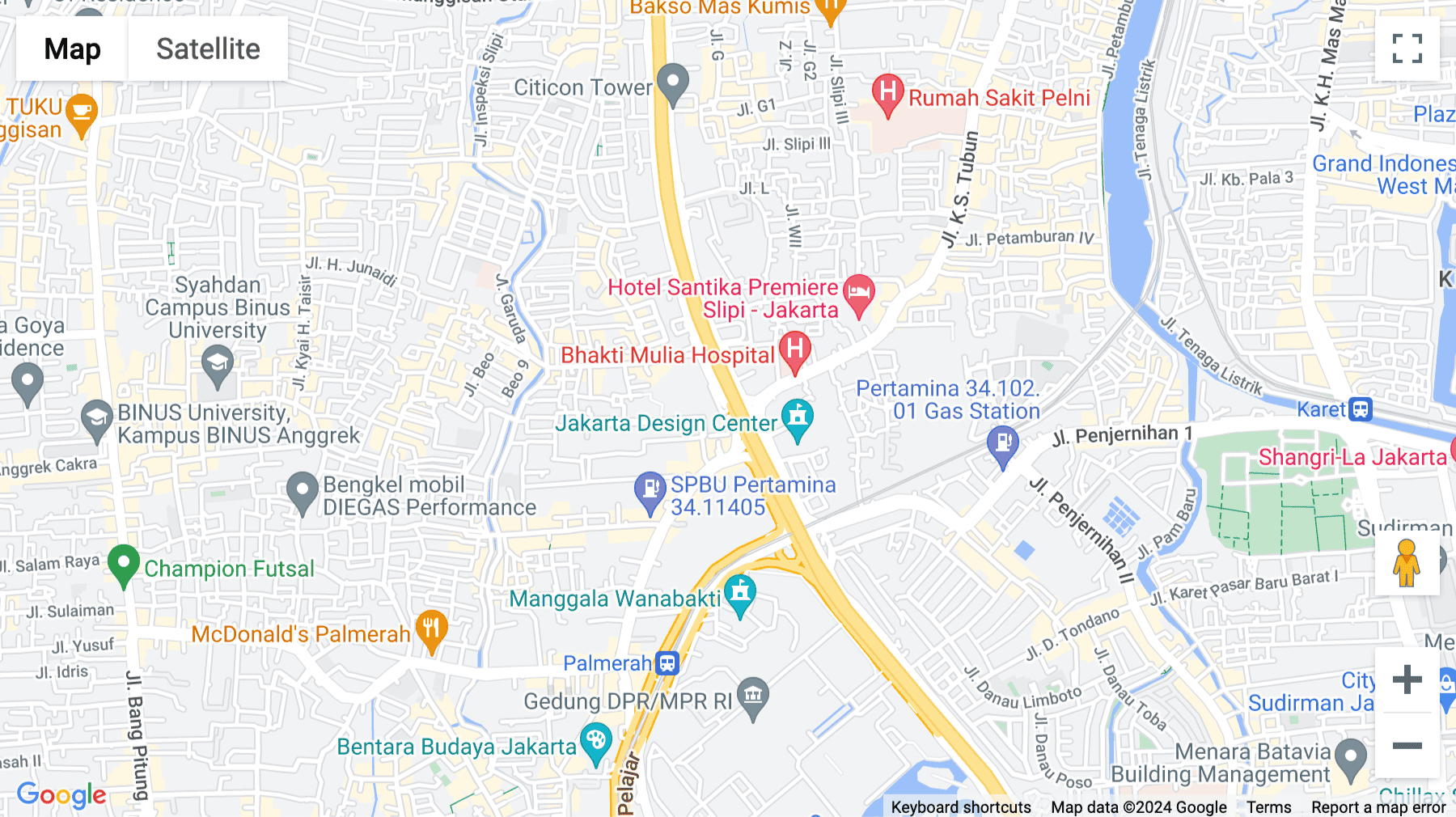 Click for interative map of Grand Slipi Tower, 9th floor (Unit G), Jl. Letjen. S. Parman Kav. 22-24, Palmerah, Jakarta