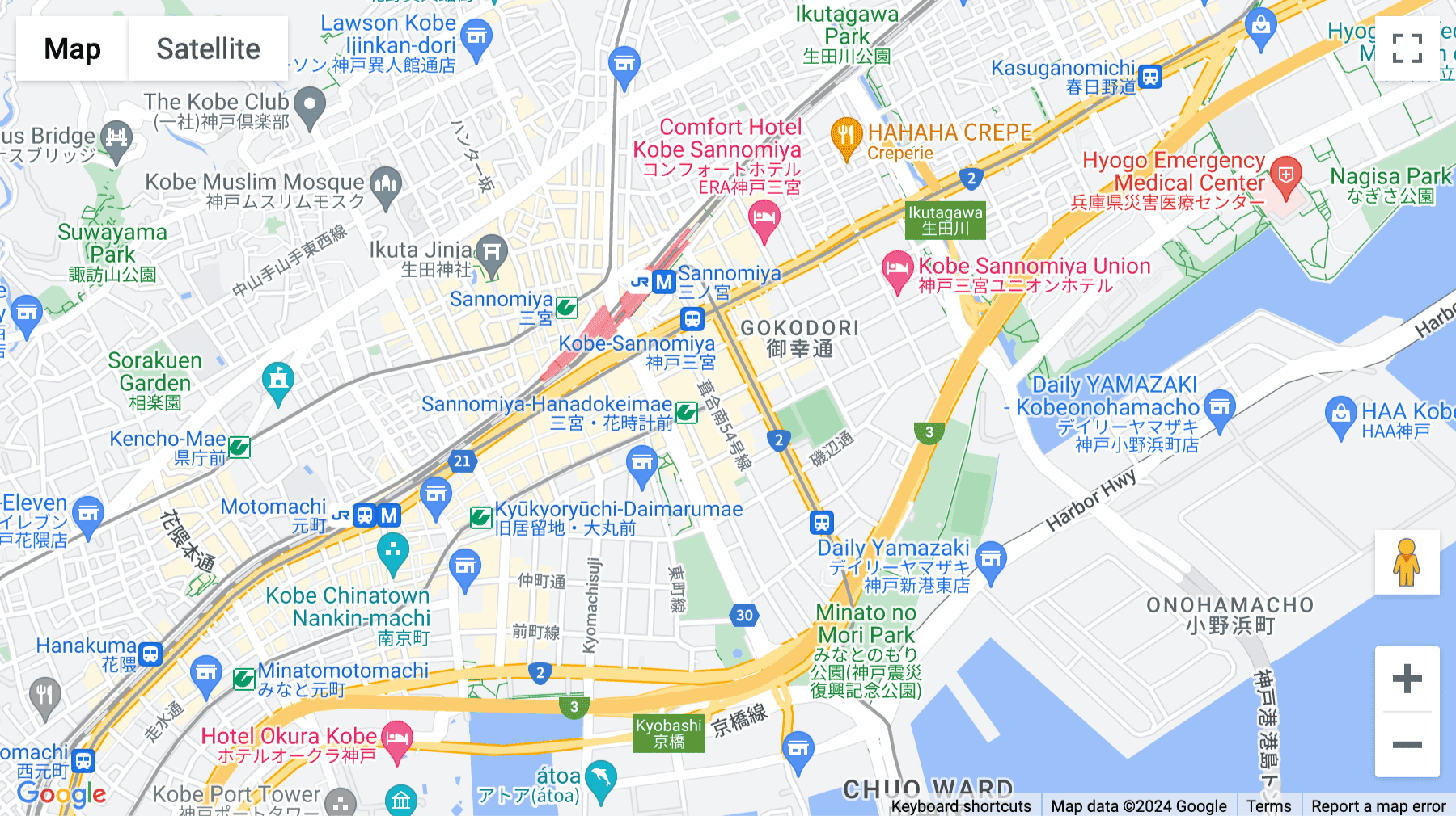 Click for interative map of Sannomiya Plaza East, 7-1-5 Isogamidori, Chuo-ku, Kobe