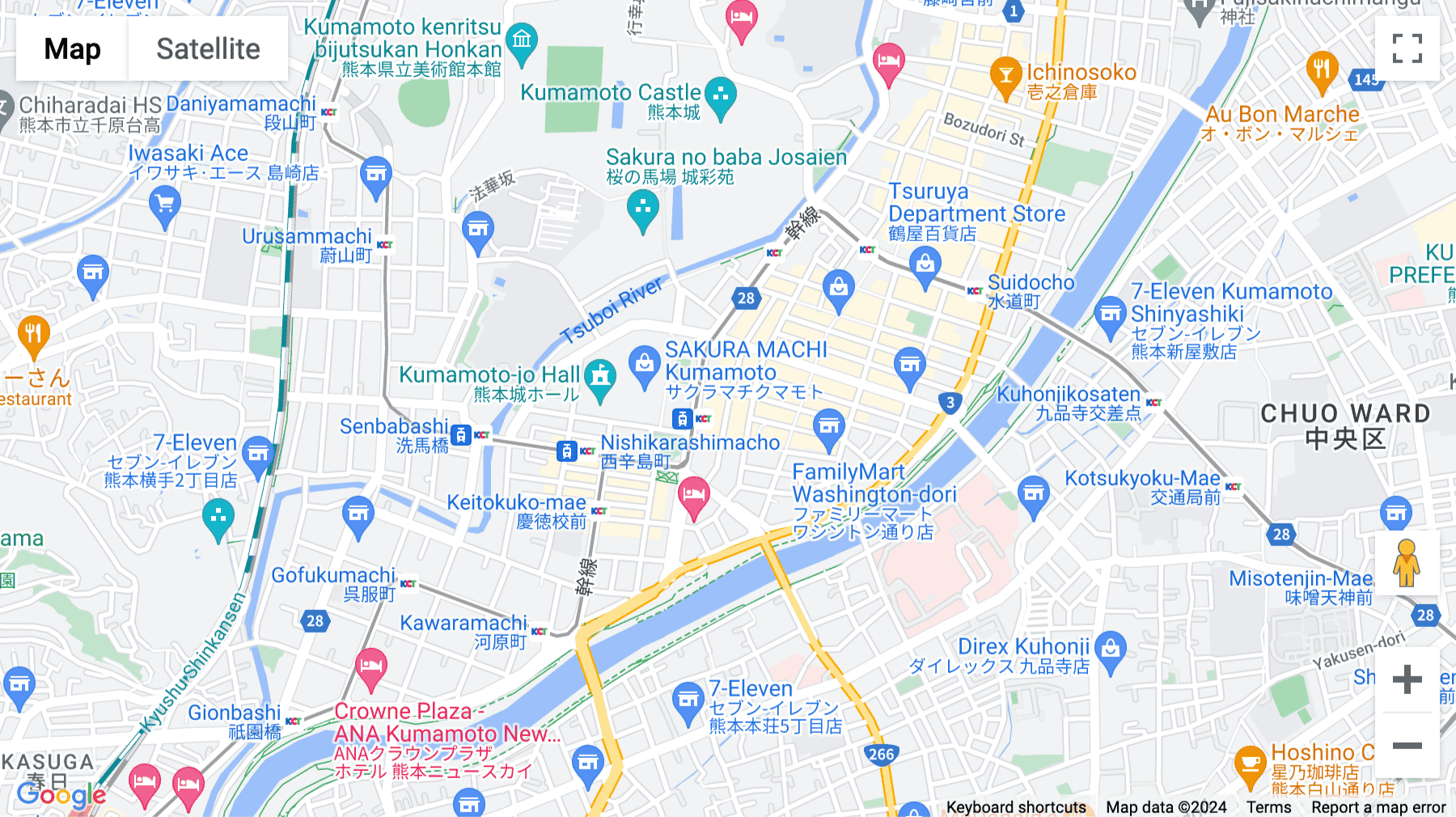 Click for interative map of THE PLACE Hanabata 6-7F, 1-28 Shinshigai, Chuo-ku, Kumamoto-shi, Kumamoto