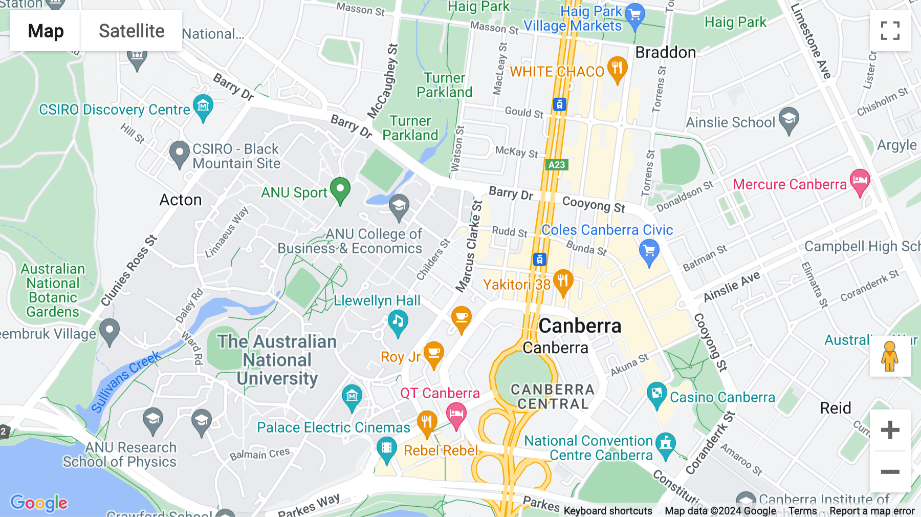 Click for interative map of Level 8, 121 Marcus Clarke St, Canberra