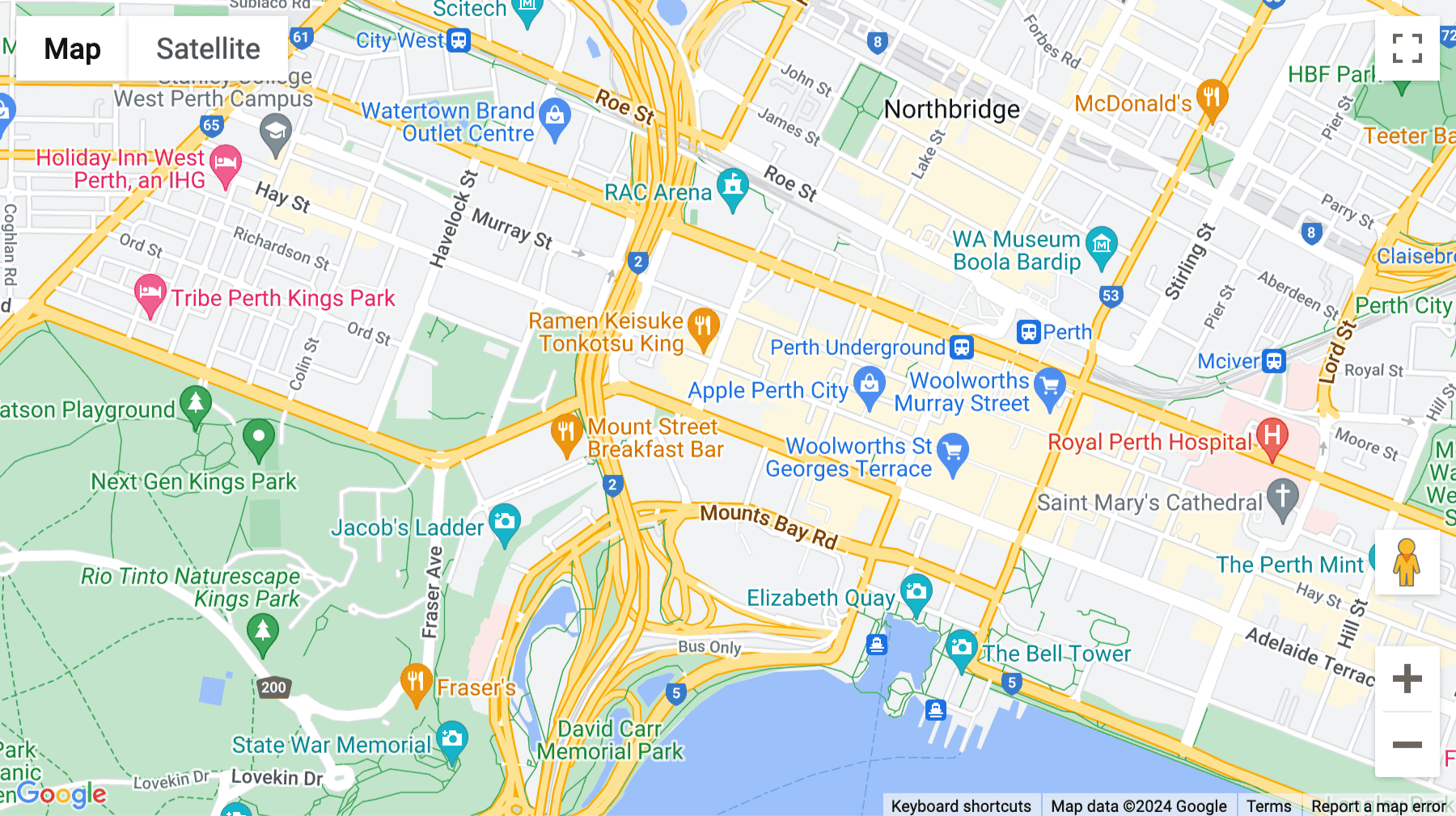 Click for interative map of Level 16, 240 Saint Georges Terrace, Perth WA 6000, Perth, Perth