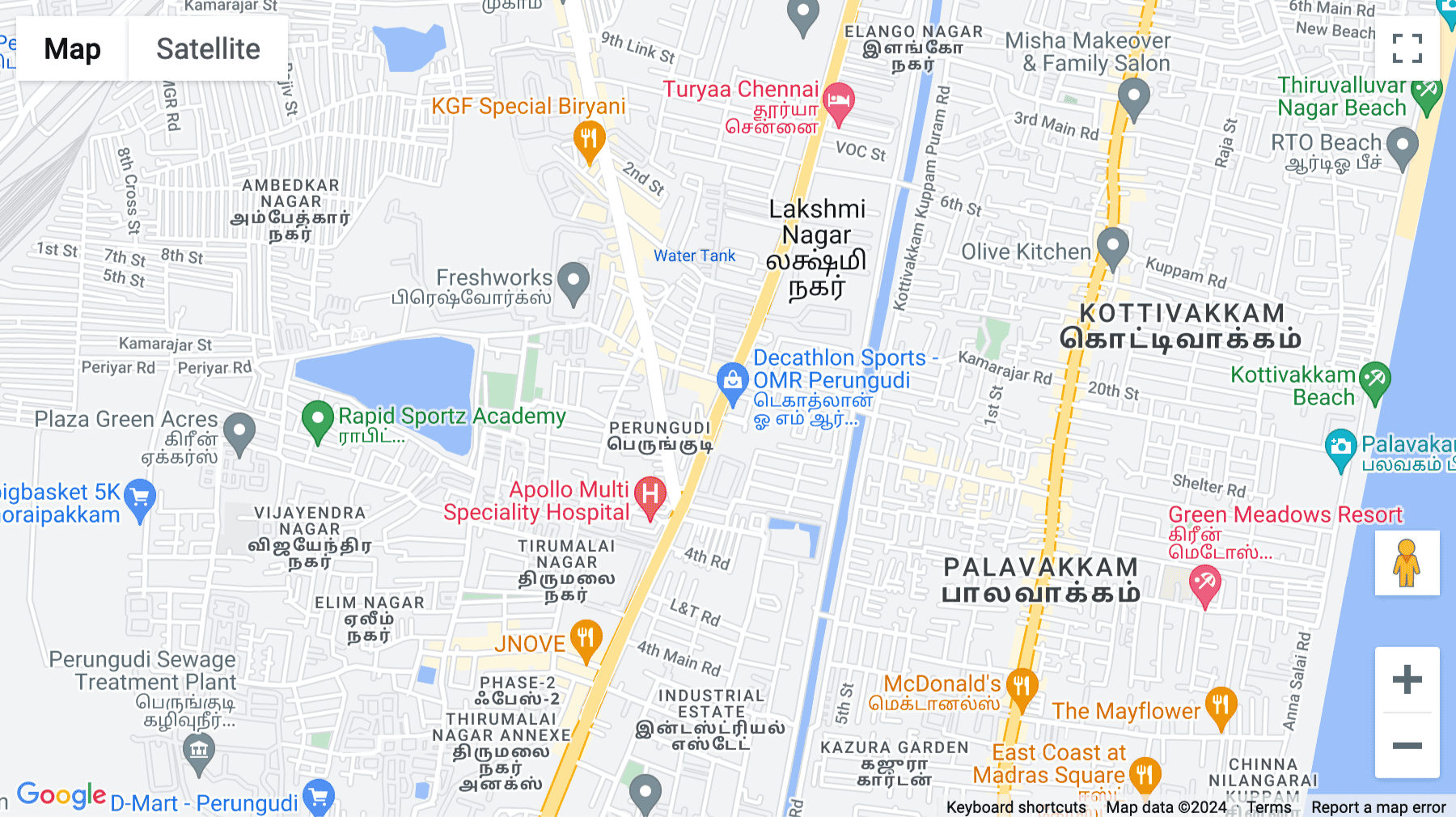 Click for interative map of Santhosh Nagar, Karunanidhi Nagar, Perungudi, Chennai