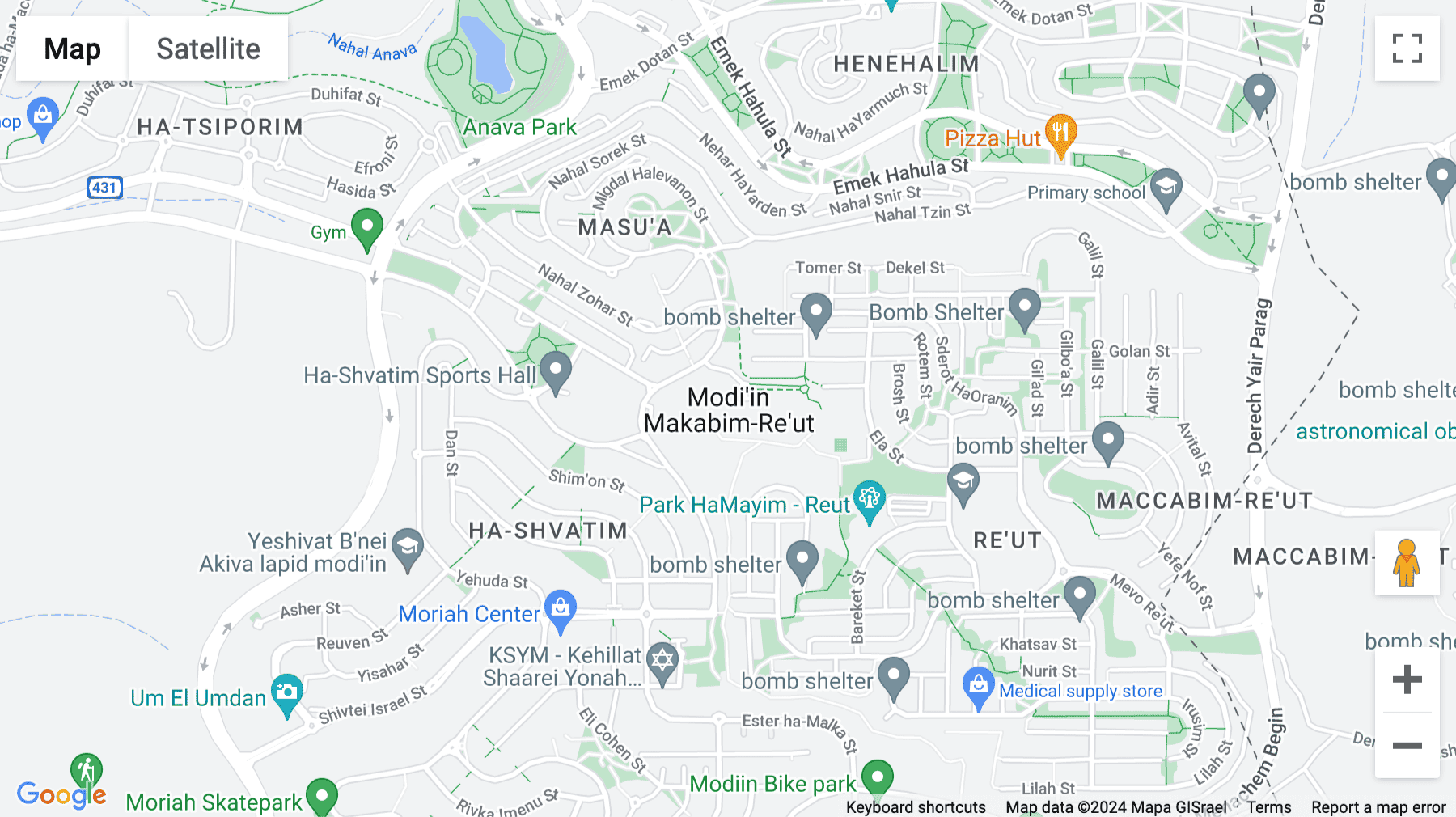 Click for interative map of Dam Ha'Makabim, Modiin