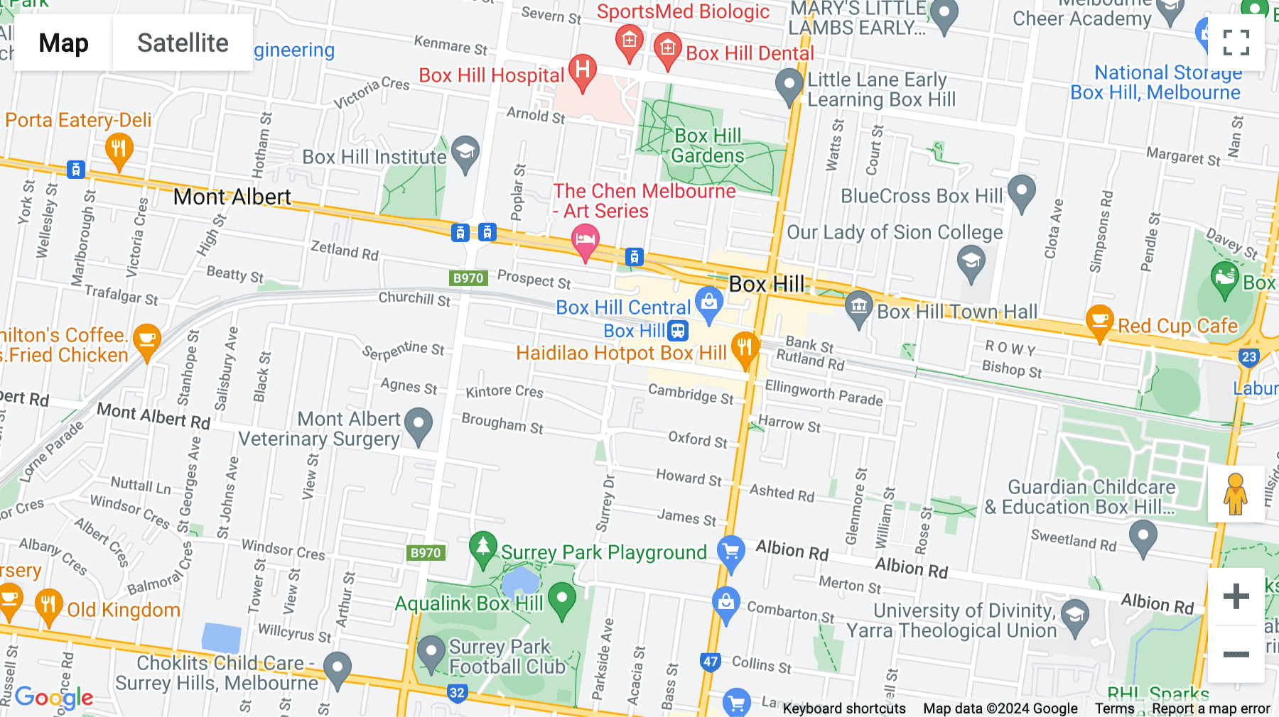 Click for interative map of Corner Carrington Road & Thurston Street, Box Hill Central, Suite 10/1 Main Street, Melbourne