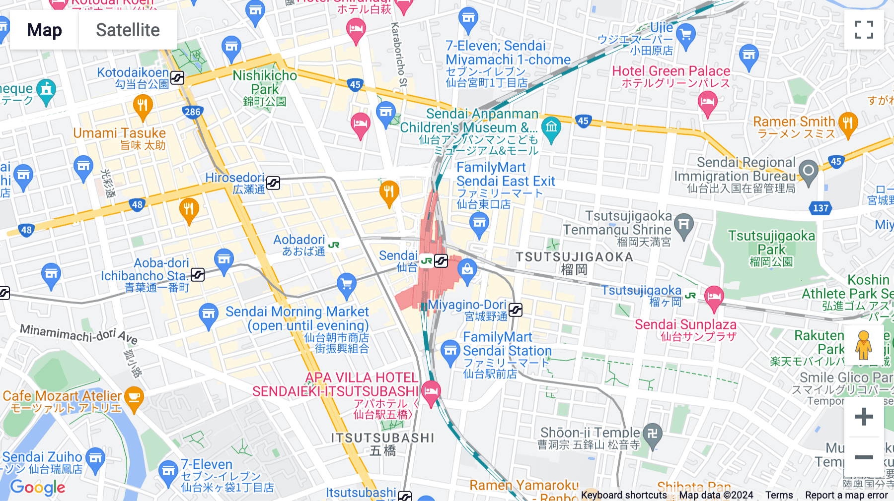 Click for interative map of JR Sendai East Gate Building, 1-Chōme-1-1 Tsutsujigaoka, Miyagino-Ku Sendai, Sendai