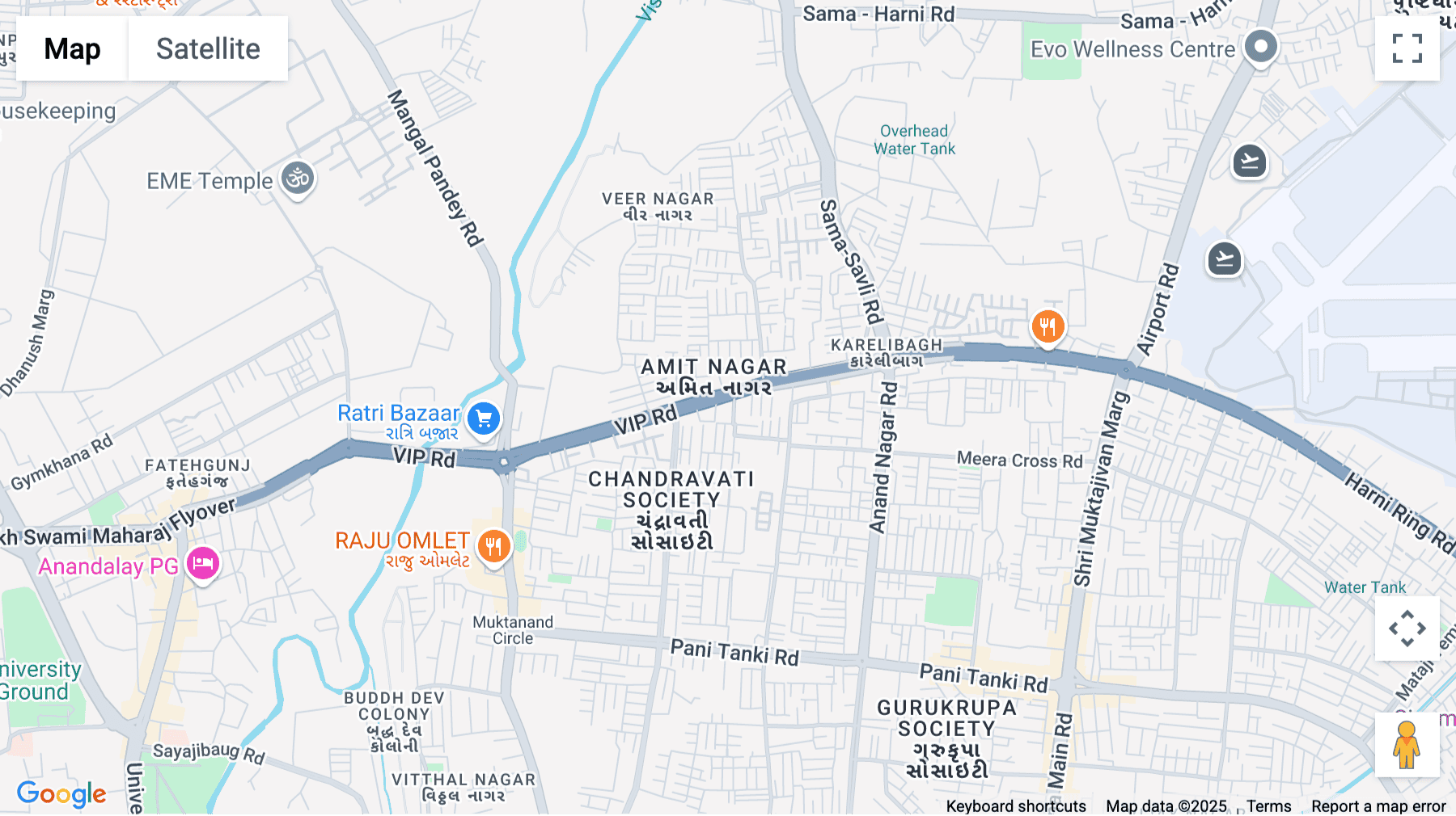 Click for interative map of Sandesh Bhavan (near VUDA Circle), VIP Road, Karelibaug, Vadodara
