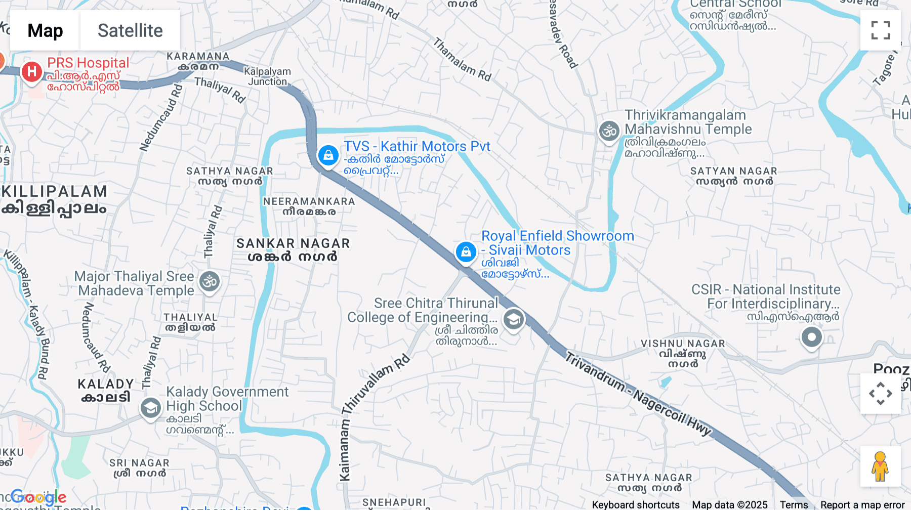 Click for interative map of Near Karamana Bridge, Kaimanam, Thiruvananthapuram, KJ Square, Trivandrum