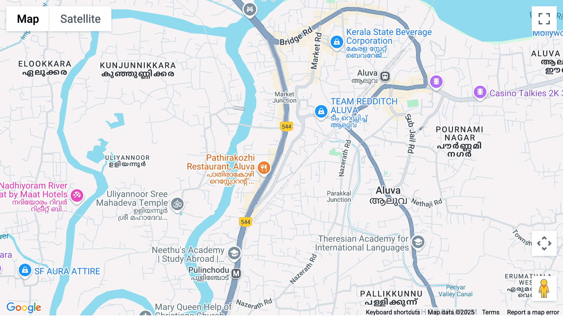 Click for interative map of Metro Pillar No-42, Grande Tower, 3rd Floor, Pulinchode Junction, Aluva, Kochi
