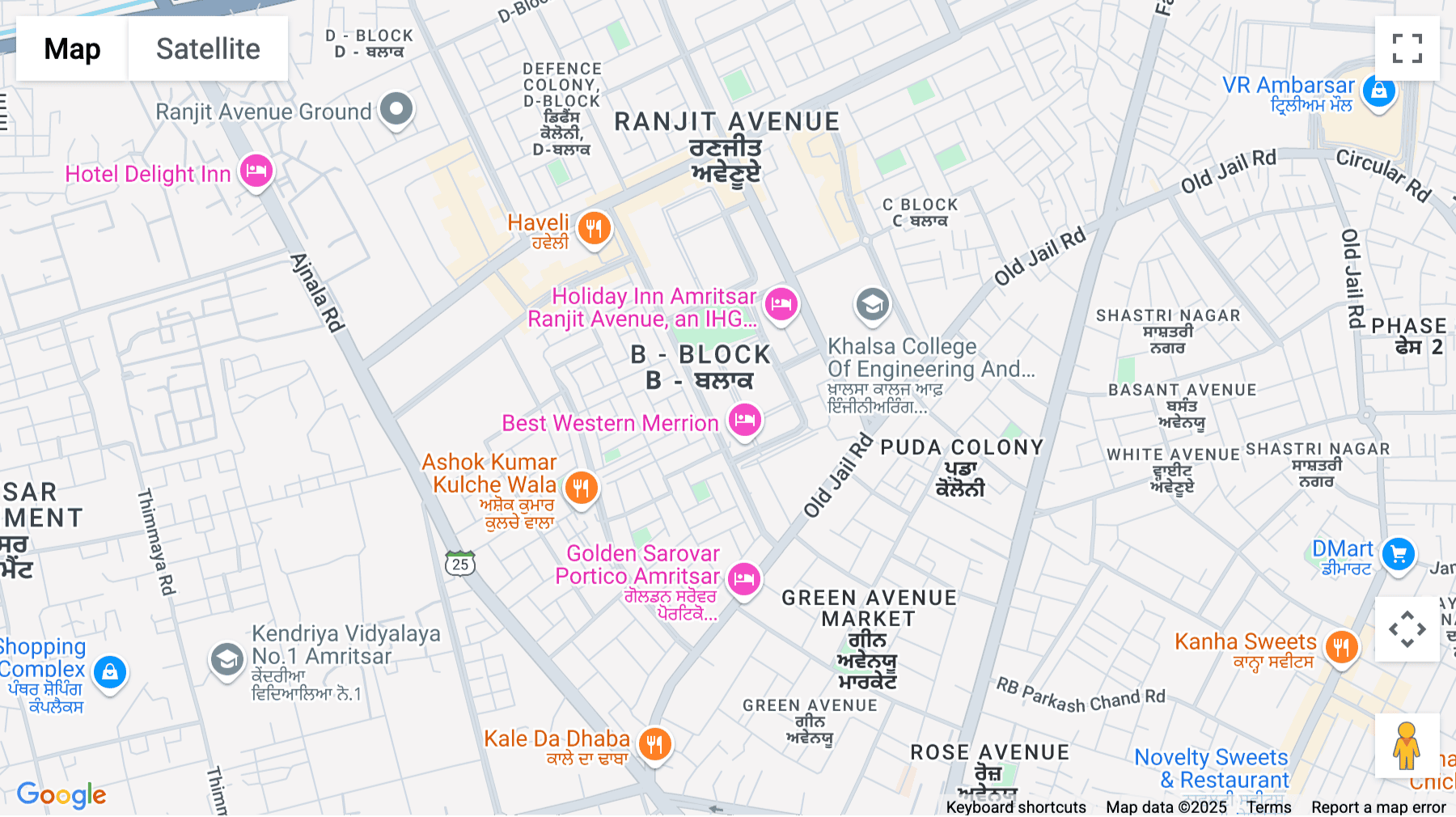 Click for interative map of 97 Acre scheme, SCO 54-55, D Block, 5F, Ranjit Avenue, Amritsar