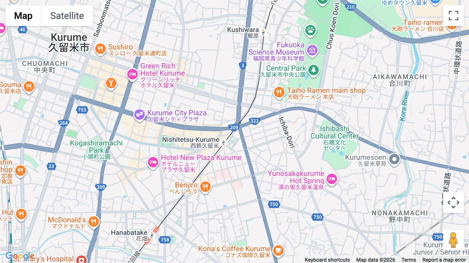 Click for interative map of 1-1 Tenjin, Fukuoka Prefecture, Kurume