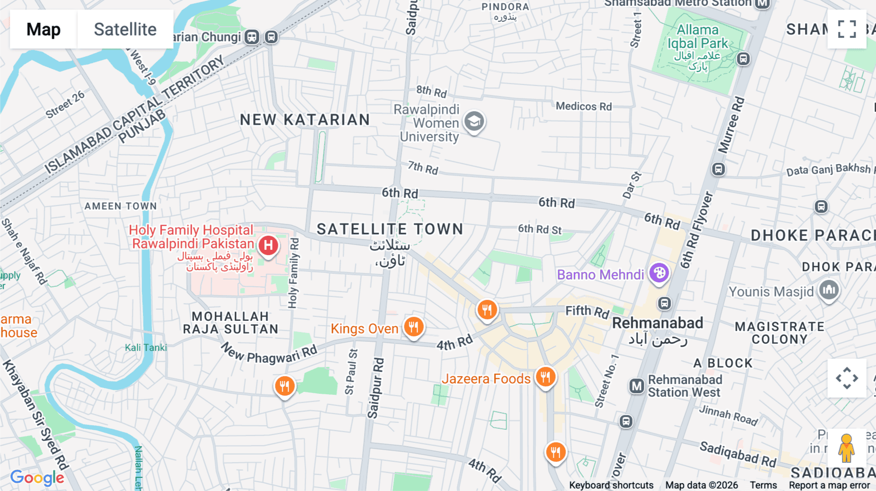 Click for interative map of Satellite Town, D Block, Rawalpindi