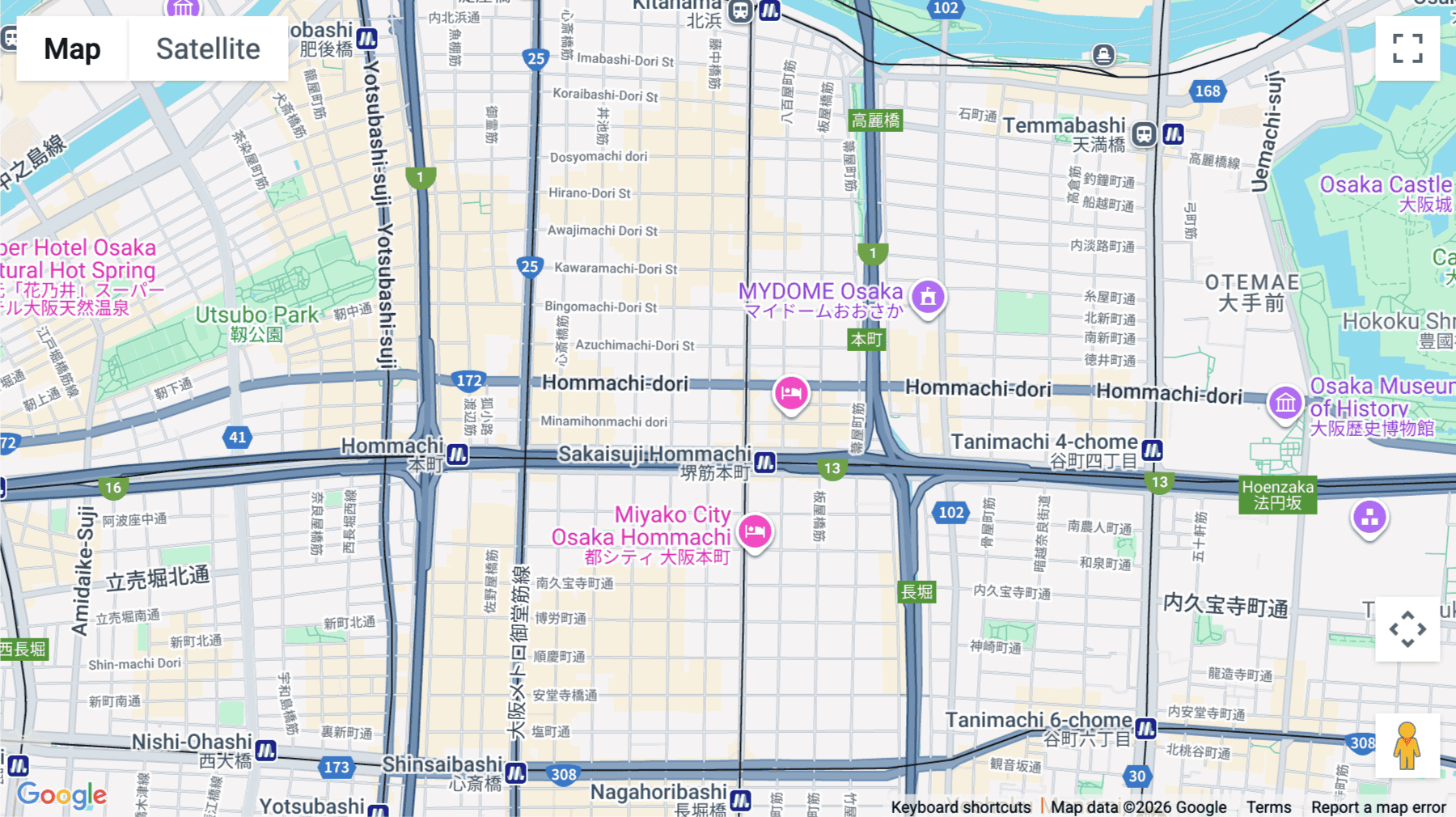 Click for interative map of 2-chōme-1-1 Minamihonmachi, Osaka