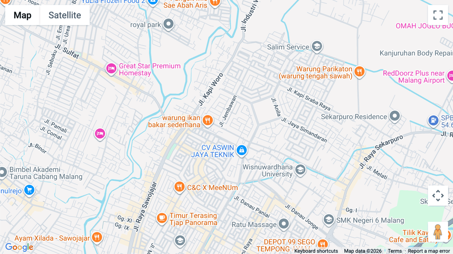 Click for interative map of Jl. Terusan Wisnu Wardana barat No. kavling 4, RW.5, Keduyo, Mangliawan, Kecamatabn. Pakis, Kabupaten Malang, Jawa Timur, Surabaya