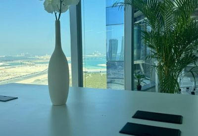 Workstation with a view of the skyline and sea.