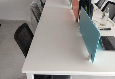 Modern white desks with bright dividers at 523, Golden Plaza, Amar Javan Circle, S. P Ring Road, Nikol