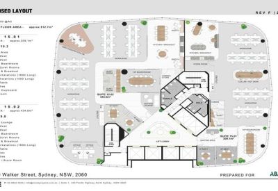 Detailed floor plan layout showing office suites and communal areas.