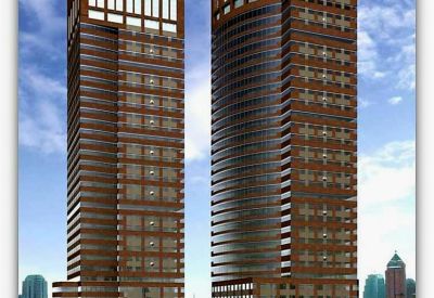 Exterior view of the twin-tower Sampoerna Strategic Square at Jalan Jendral Sudirman Kav. 45-46.