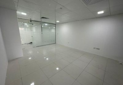 Empty private office suite with white walls and a large glass partition wall.