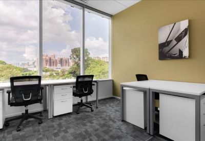 Private office suite for three people with natural light and a city view.