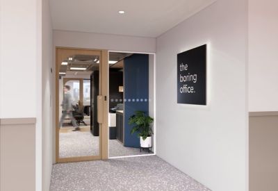 Entrance of 105, Cecil Street, #09-00 featuring a glass door and a branded black sign on a neutral wall.