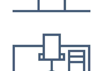 Dedicated desk icon with an office chair and computer tower.