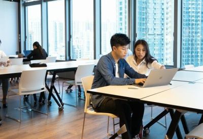 Spacious open-plan workspace at Dah Sing Financial Centre featuring natural light and city views.