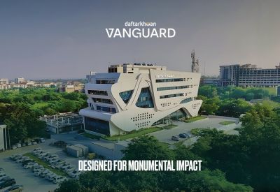 Exterior view of the uniquely curved facade of Vanguard at 5 Constitution Avenue, F-5/1 F-5.