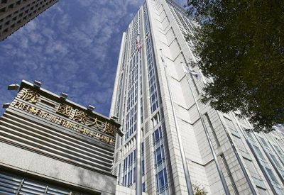 Exterior view of the soaring Fubon Xinyi A21 building at 27F, 9 Songgao Road, Xinyi Distric.