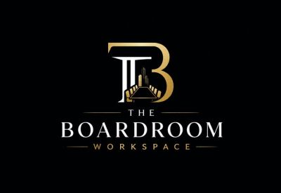 Logo for The Boardroom Workspace featuring a stylized 'B' and a meeting table icon.