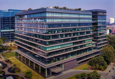Exterior view of the glass-facade Godrej Two building at Pirojshah Nagar.
