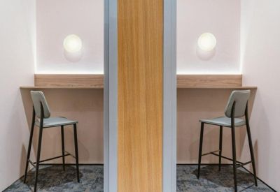 Private phone booths or focus nooks with high stools and individual lighting.