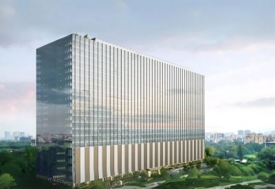 Exterior view of the glass-facade Redbrick Offices, Godrej Koregaon Park.