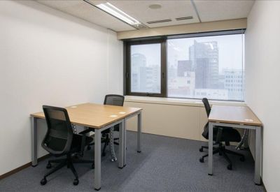 Private office suite for three people with a large window.