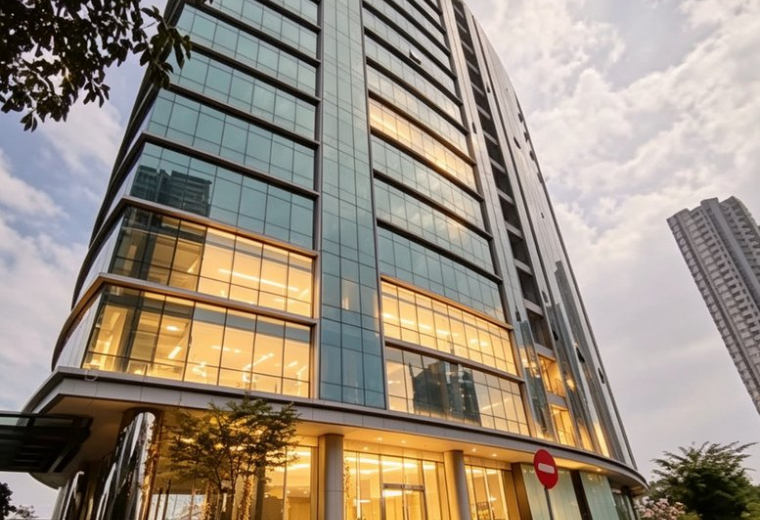 Exterior view of the glass-facade Union Tower in Kuala Lumpur.