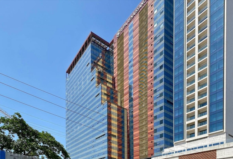 Exterior view of the colorful glass-facade at Rupa Renaissance.
