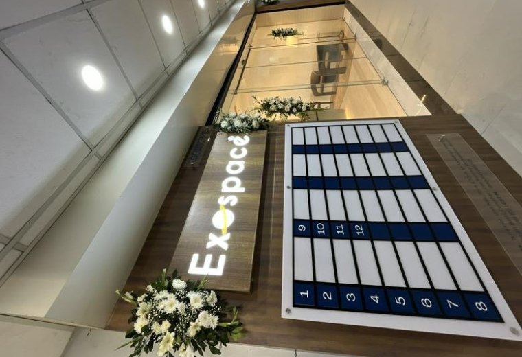 Wide view of a reception entrance at Exospace, Kamakhya Tower, GS Road, Guwahati, India.