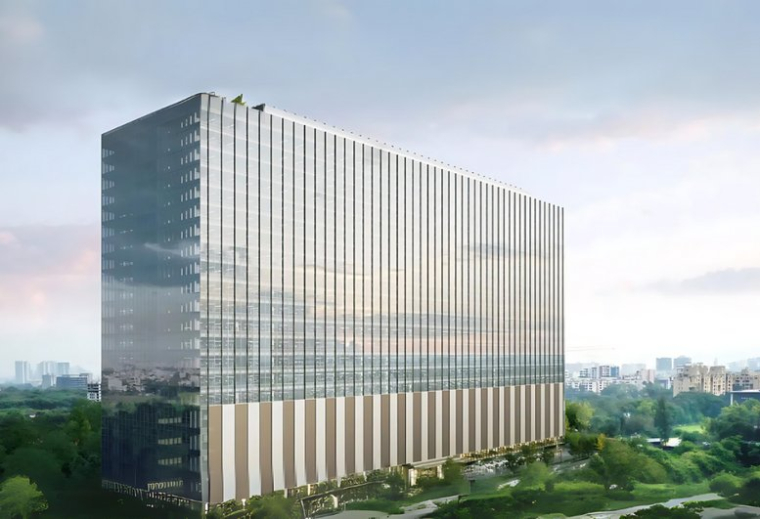 Exterior view of the glass-facade Redbrick Offices, Godrej Koregaon Park.