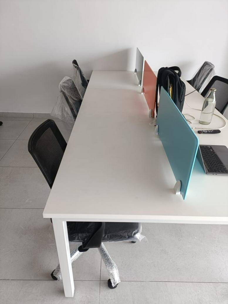 Modern white desks with bright dividers at 523, Golden Plaza, Amar Javan Circle, S. P Ring Road, Nikol